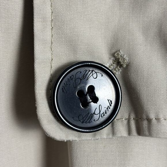 All Saints Womens Double Breasted Sherlock Cotton Trench Coat Jacket 8 Beige - Picture 6 of 14